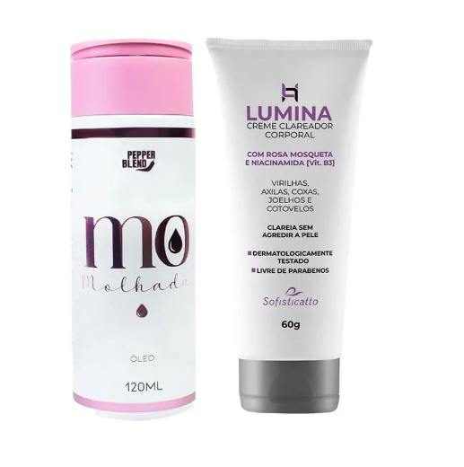 🌸 Kit Duplinha Lumina Creme Clareador + Óleo Hidratante MO Molhada – Pele Uniforme e Sedosa